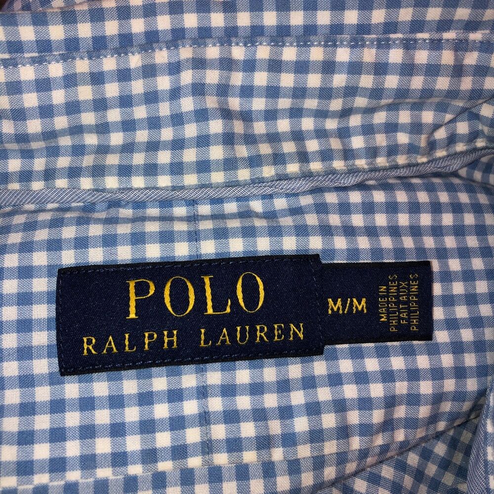 Polo Ralph Lauren Mens Medium Blue Gingham Long Sleeve Button Up Shirt Size M - Picture 5 of 6